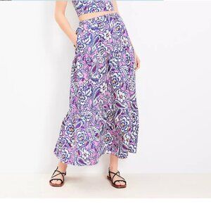 LOFT Purple and Pink Ruched Bubble Maxi Skirt